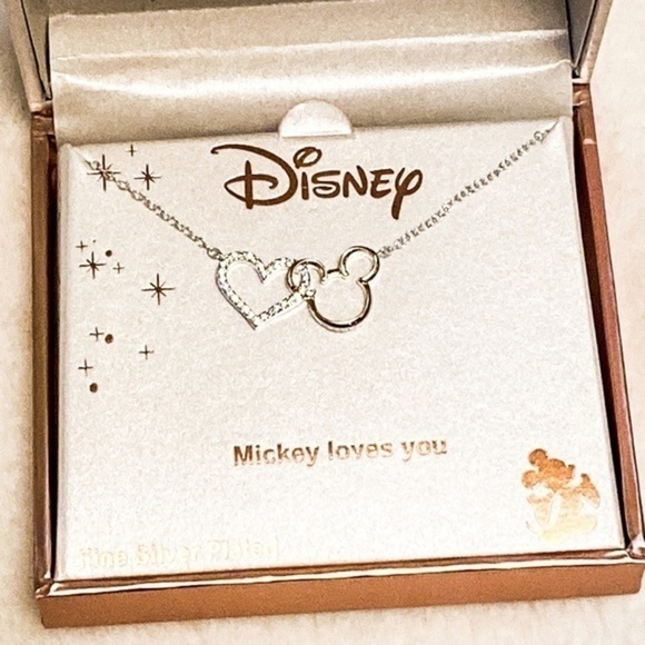 NWT Mickey Mouse ears Disney collection love silver plated bridal necklace - Picture 2 of 4